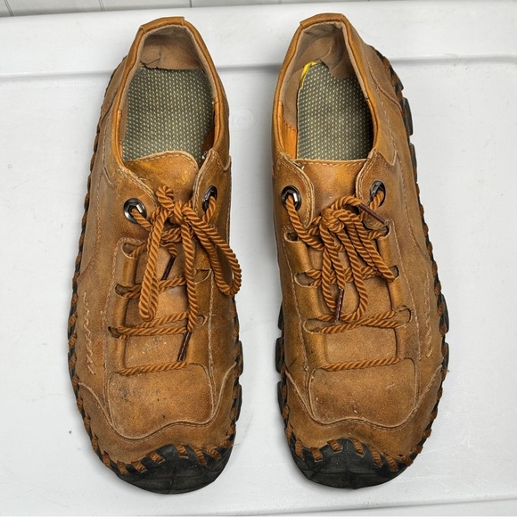 Brown Distressed Leather Outdoor Traveler Lace Up Shoes Indie Casual Men 45/11.5 - Picture 2 of 8